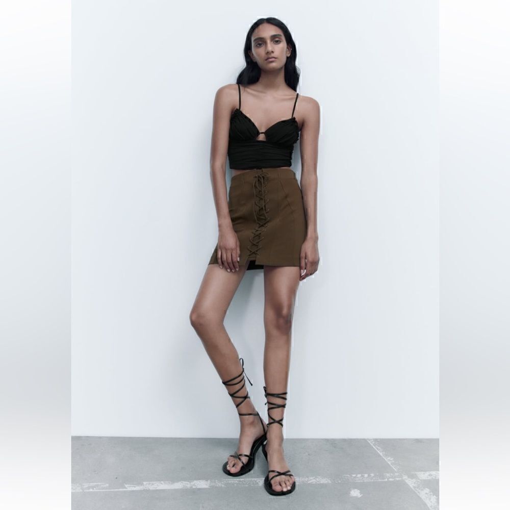 Zara Khaki Tied Mini Skirt Size Medium